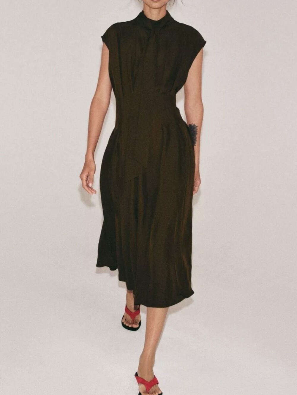 Zara TIED MIDI DRESS(M)